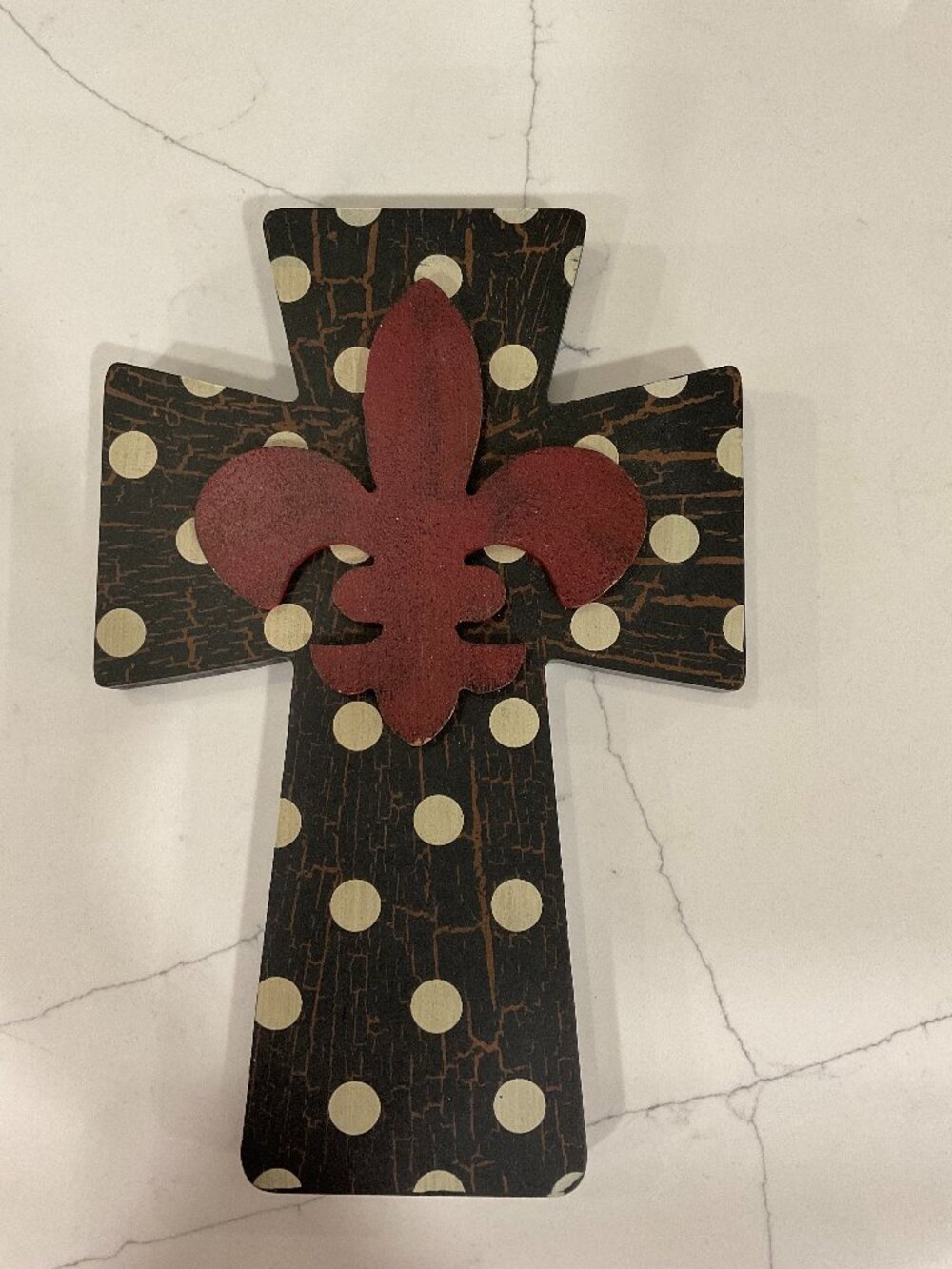 Hobby Lobby Fleur de Lis Wall Cross Polka Dot Rustic Decor 12”